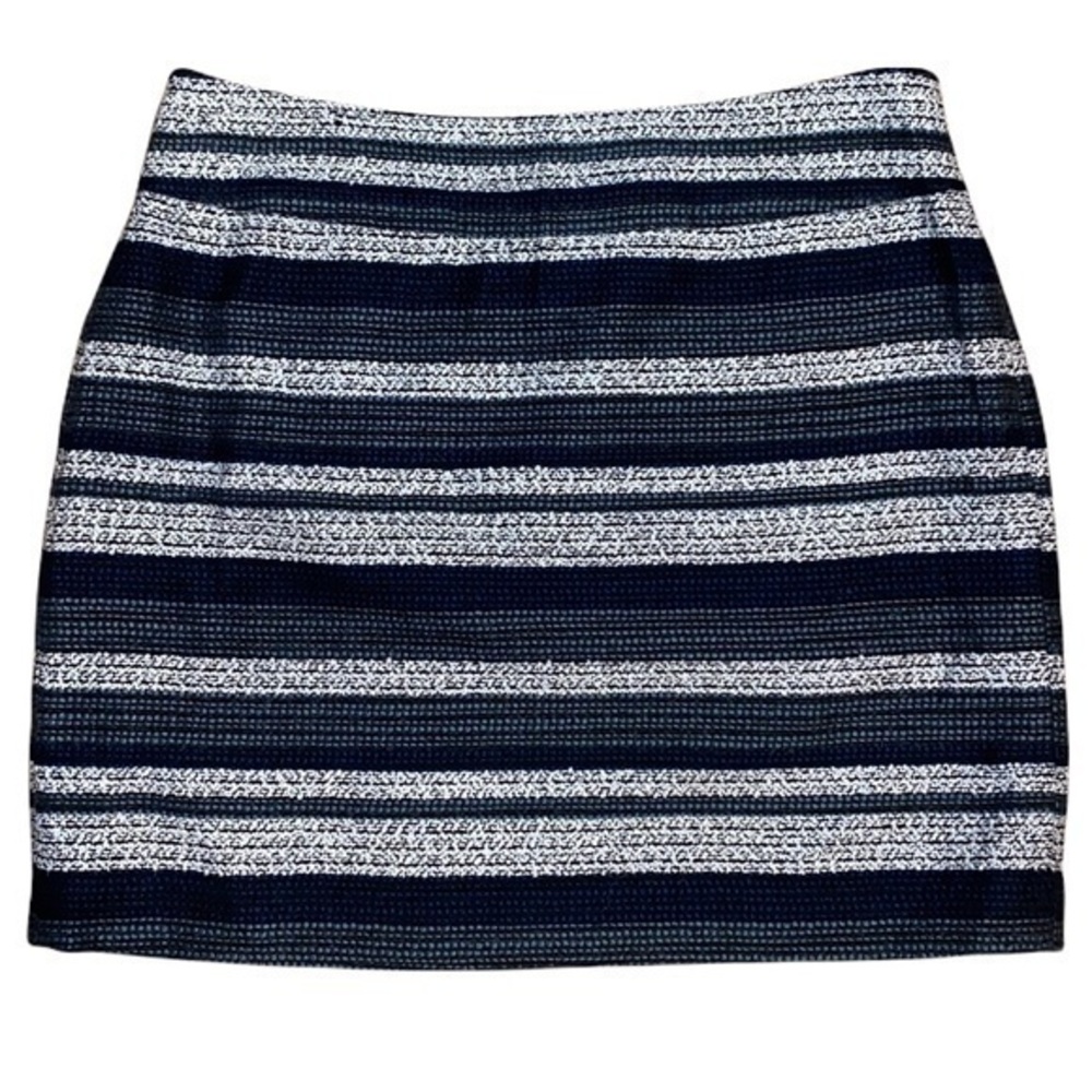 Loft mini skirt wide stripes colors are blue, black,white